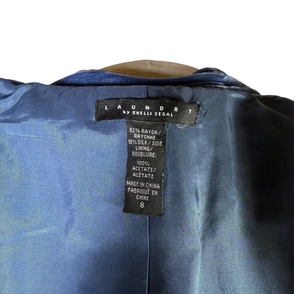 Laundry by Shelli Segal Blue Silk Blend Velvet Blazer Jacket Size 8 J5619 - Picture 11 of 11